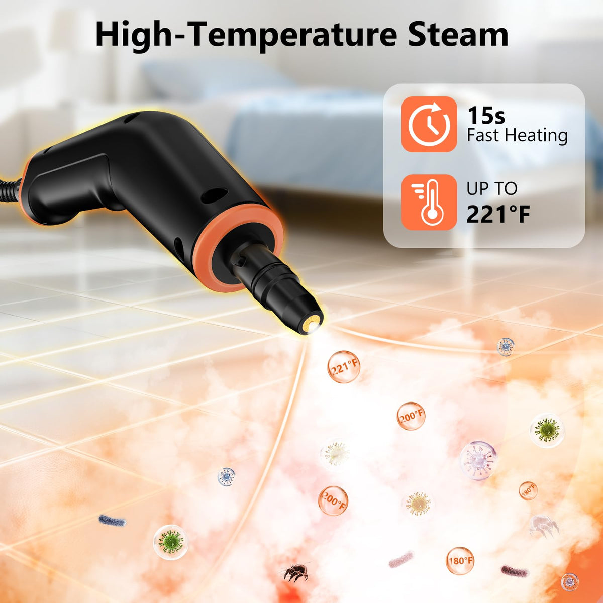 Portable Steam Cleaner With 16 Accessories, 15-Second Heat Up, Handheld For Home And Car Detailing