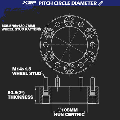 KSP 6x139.7mm Wheel Spacers 2in for Silverado Sierra Ram 1500 Lug Centric 108mm Hub Bore Black 4Pcs