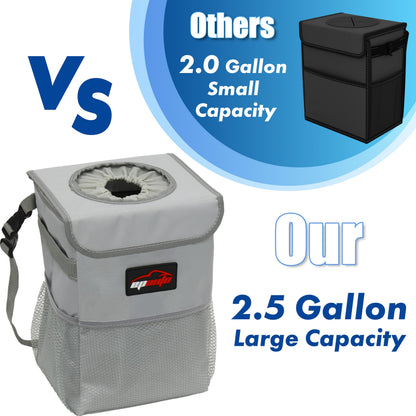 EPAuto Waterproof Car Trash Can With Lid And Storage Pockets 2.5 Gallon Black