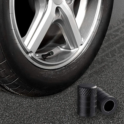 Black Anodized Aluminum Tire Valve Stem Caps Set, 4 Pack, Universal Fit Cars Trucks SUVs Motorcycles