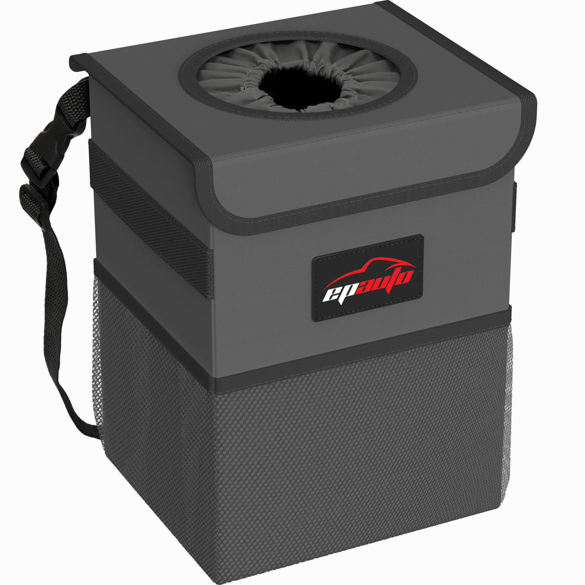 EPAuto Waterproof Car Trash Can With Lid And Storage Pockets 2.5 Gallon Black