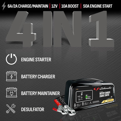 Schumacher SC1361 12V Fully Automatic Battery Charger Maintainer 50A 6A 2A 10A Modes For Cars RVs