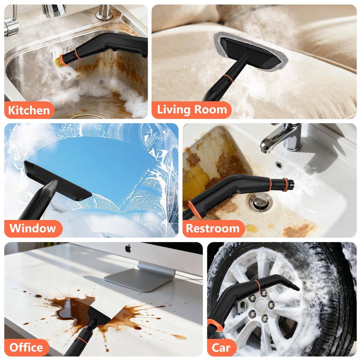 Portable Steam Cleaner With 16 Accessories, 15-Second Heat Up, Handheld For Home And Car Detailing