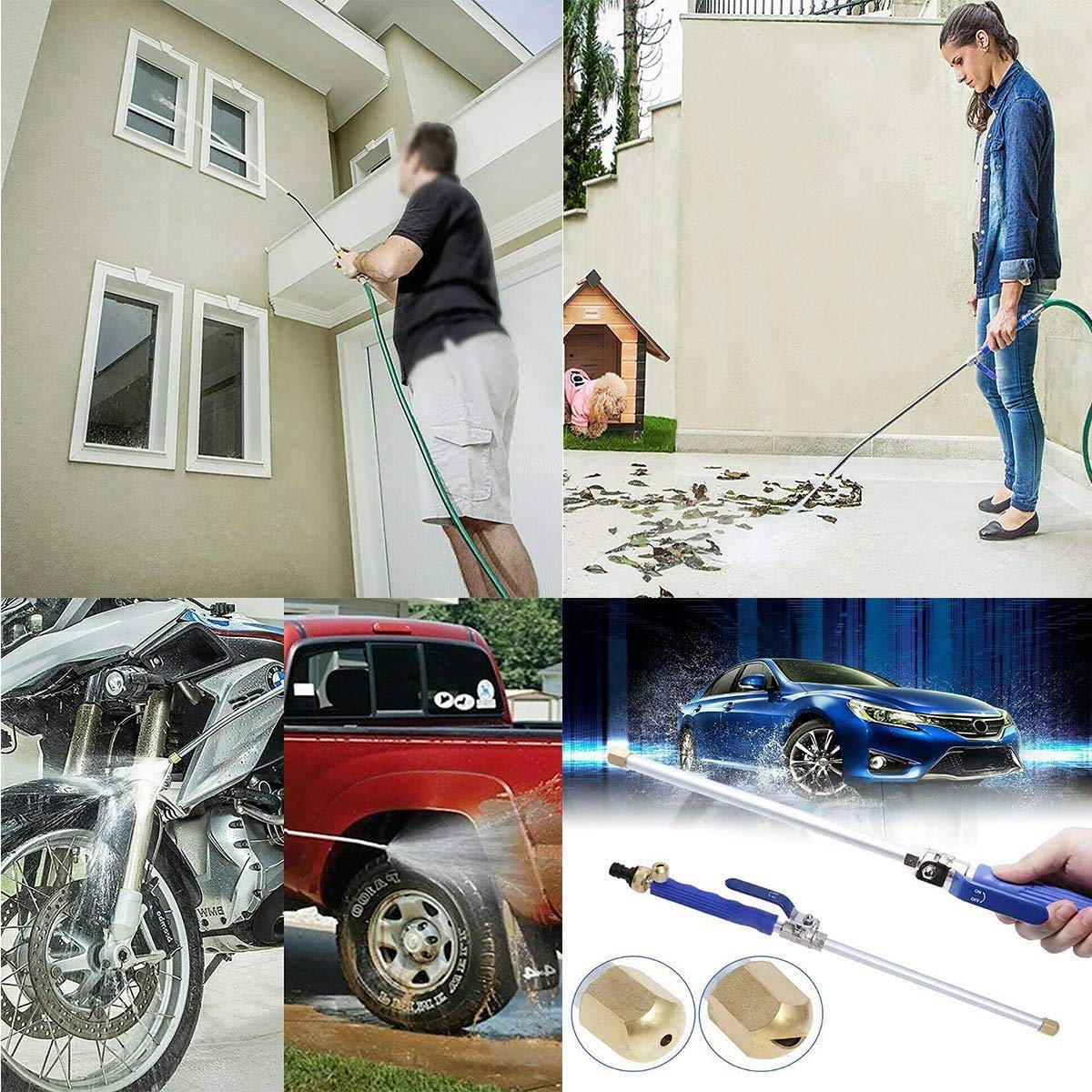 Washer Wand Attachment With Jet Nozzles For Gutter Patio Car Cleaning Blue