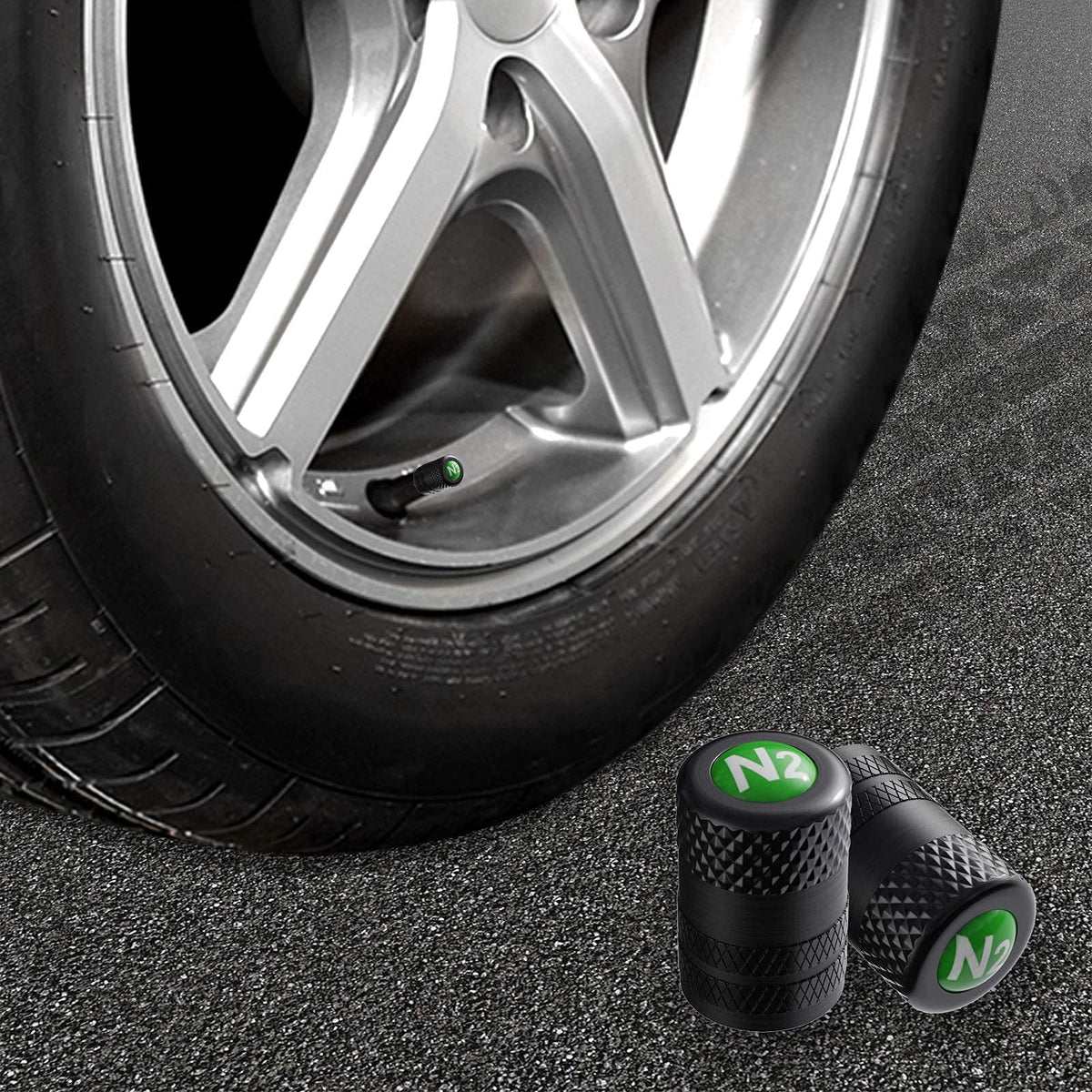 Black Anodized Aluminum Tire Valve Stem Caps Set, 4 Pack, Universal Fit Cars Trucks SUVs Motorcycles