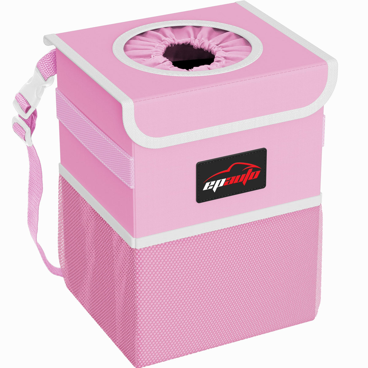 EPAuto Waterproof Car Trash Can With Lid And Storage Pockets 2.5 Gallon Black