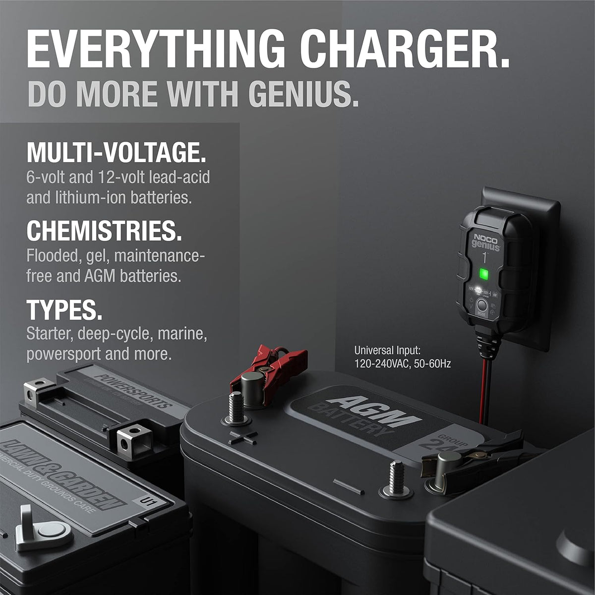 NOCO Genius1 1A 6V 12V Smart Battery Charger Maintainer Desulfator for Lead Acid LiFePO4