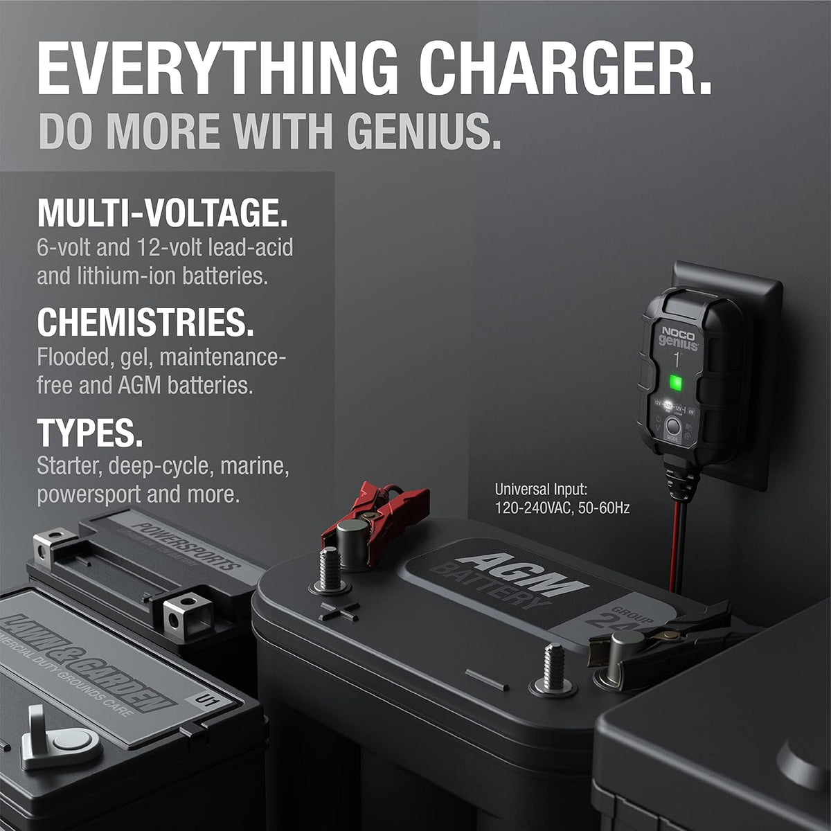 NOCO Genius1 1A 6V 12V Smart Battery Charger Maintainer Desulfator for Lead Acid LiFePO4