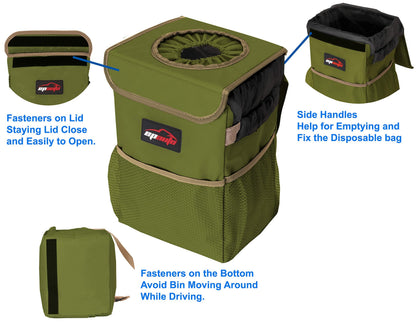 EPAuto Waterproof Car Trash Can With Lid And Storage Pockets 2.5 Gallon Black