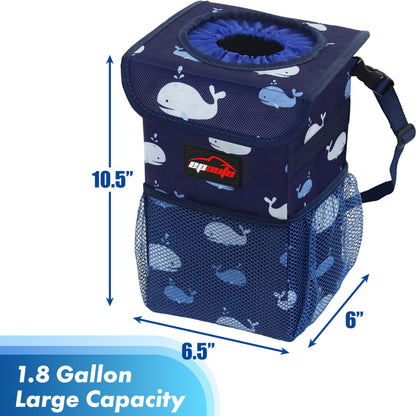 EPAuto Waterproof Car Trash Can With Lid And Storage Pockets 2.5 Gallon Black