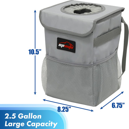 EPAuto Waterproof Car Trash Can With Lid And Storage Pockets 2.5 Gallon Black