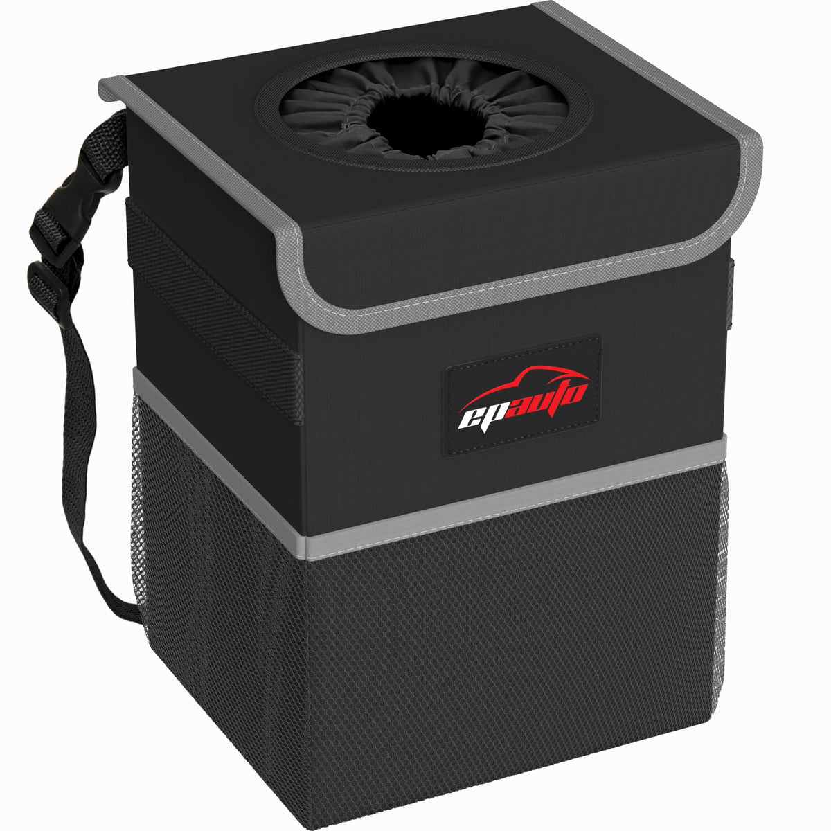EPAuto Waterproof Car Trash Can With Lid And Storage Pockets 2.5 Gallon Black