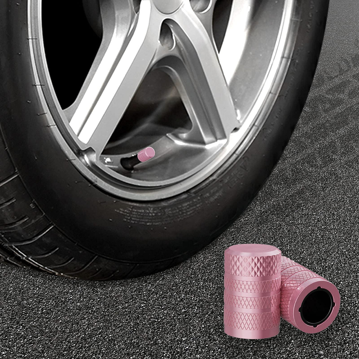 Black Anodized Aluminum Tire Valve Stem Caps Set, 4 Pack, Universal Fit Cars Trucks SUVs Motorcycles