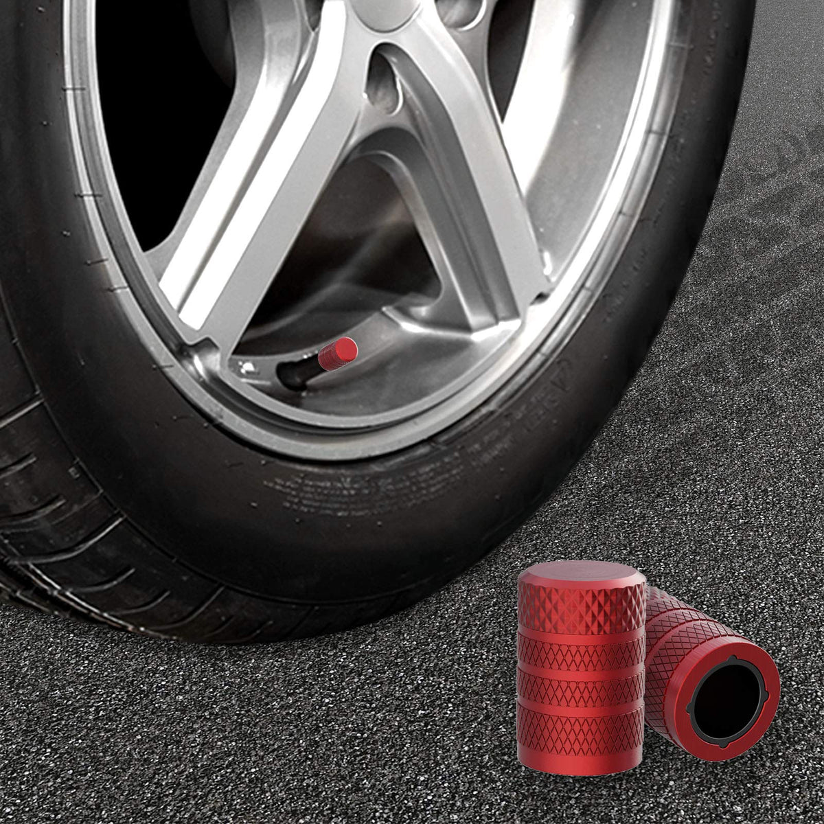 Black Anodized Aluminum Tire Valve Stem Caps Set, 4 Pack, Universal Fit Cars Trucks SUVs Motorcycles
