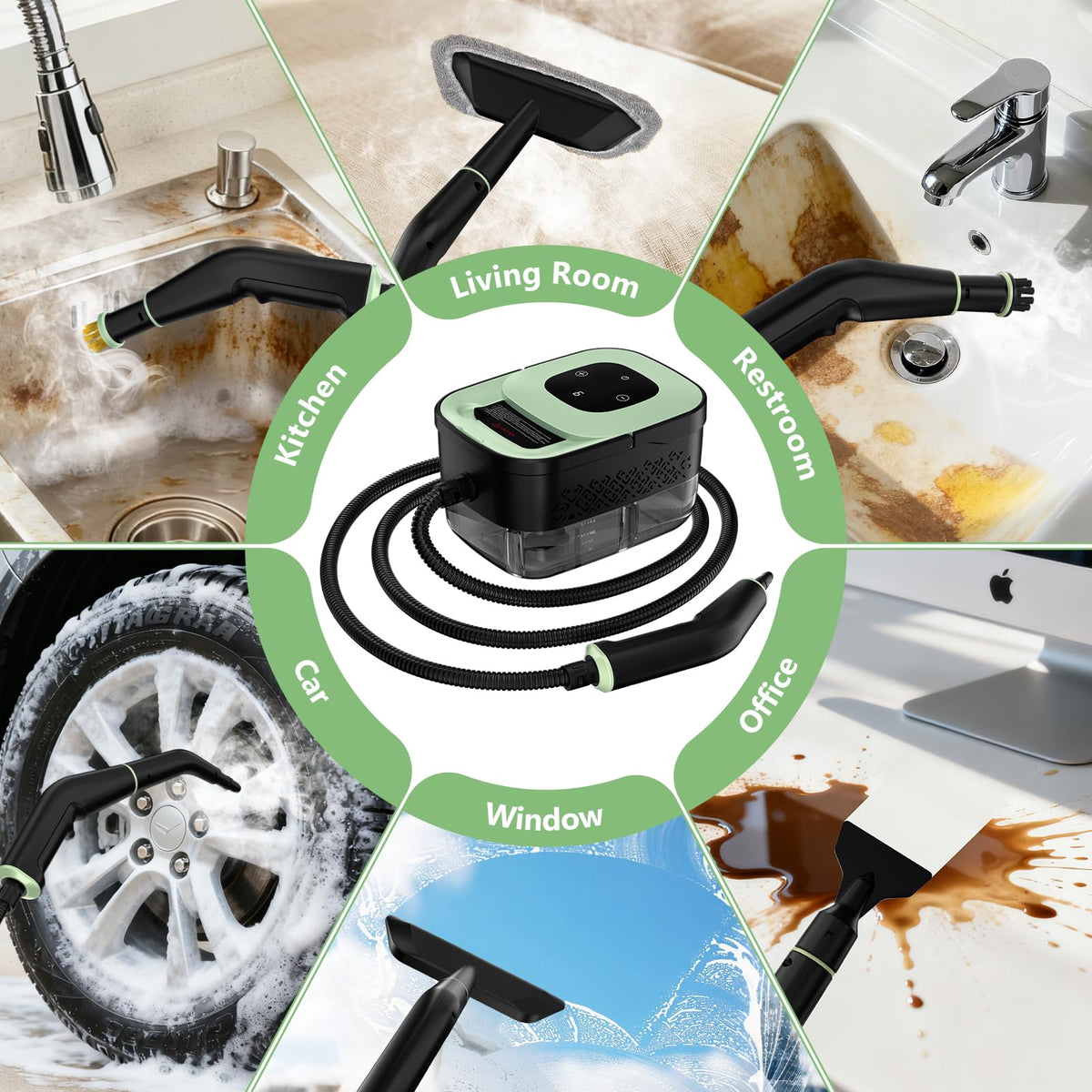 Portable Steam Cleaner With 16 Accessories, 15-Second Heat Up, Handheld For Home And Car Detailing