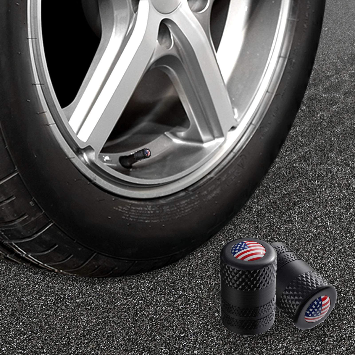 Black Anodized Aluminum Tire Valve Stem Caps Set, 4 Pack, Universal Fit Cars Trucks SUVs Motorcycles