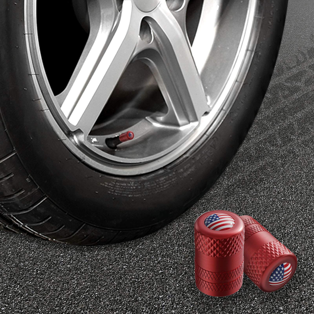 Black Anodized Aluminum Tire Valve Stem Caps Set, 4 Pack, Universal Fit Cars Trucks SUVs Motorcycles