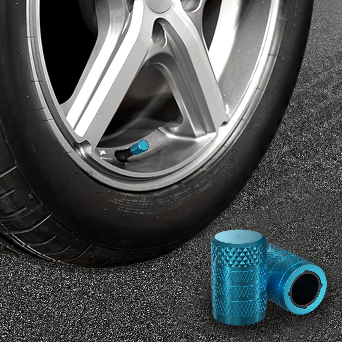 Black Anodized Aluminum Tire Valve Stem Caps Set, 4 Pack, Universal Fit Cars Trucks SUVs Motorcycles