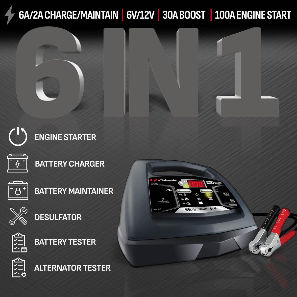 Schumacher 6V 12V Battery Charger And 100A Engine Starter 5 In 1 Maintainer 6A 30A Boost