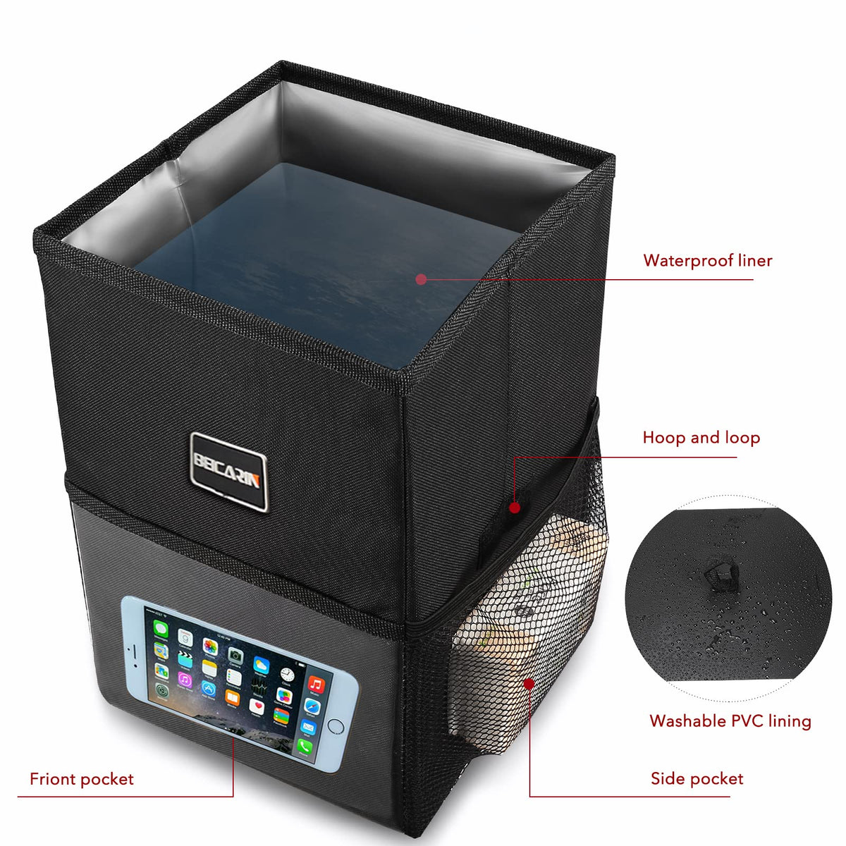 Beicarin Car Trash Can With Lid 2.6 Gal Leakproof Collapsible SUV Truck Van Organizer