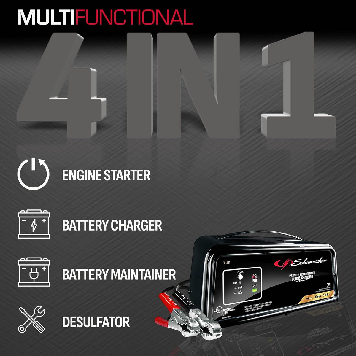 Schumacher SC1361 12V Fully Automatic Battery Charger Maintainer 50A 6A 2A 10A Modes For Cars RVs