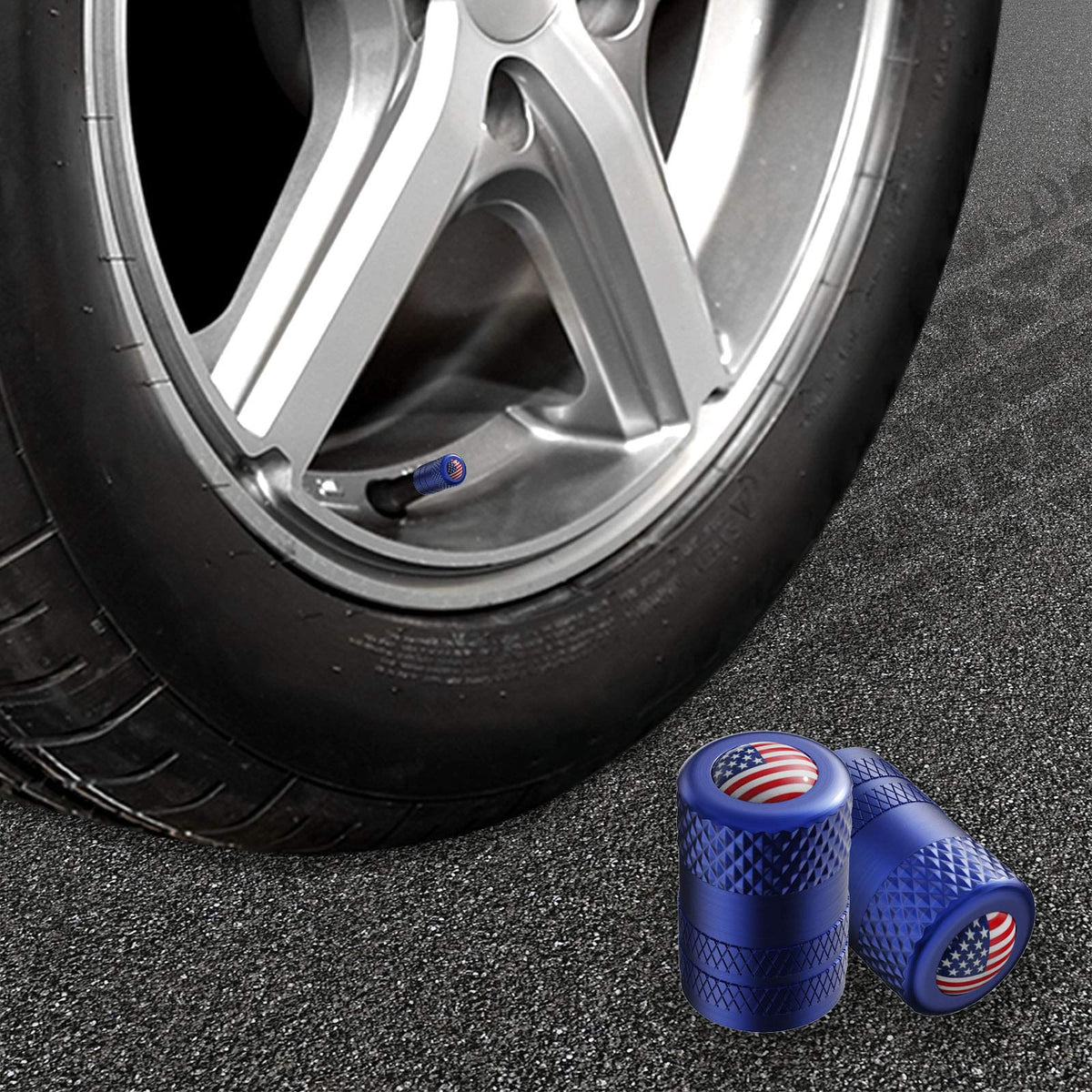 Black Anodized Aluminum Tire Valve Stem Caps Set, 4 Pack, Universal Fit Cars Trucks SUVs Motorcycles