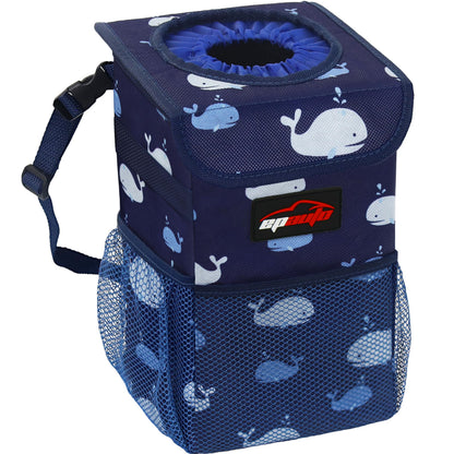 EPAuto Waterproof Car Trash Can With Lid And Storage Pockets 2.5 Gallon Black