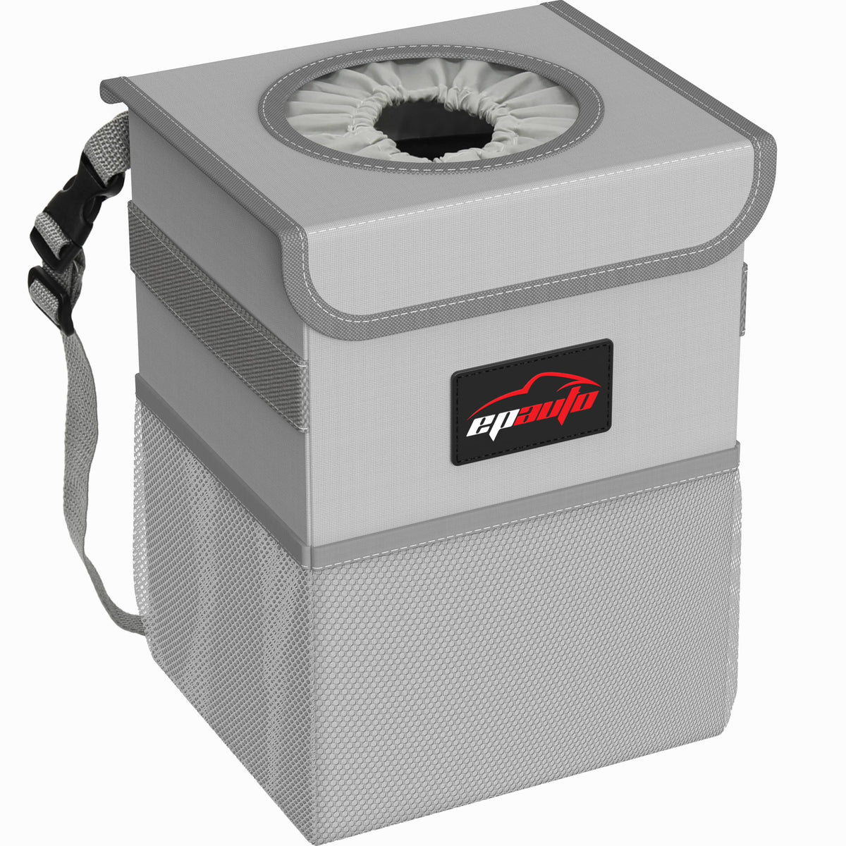 EPAuto Waterproof Car Trash Can With Lid And Storage Pockets 2.5 Gallon Black