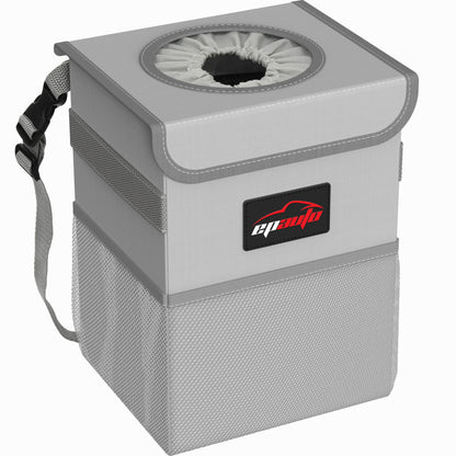 EPAuto Waterproof Car Trash Can With Lid And Storage Pockets 2.5 Gallon Black