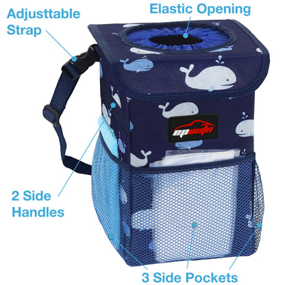 EPAuto Waterproof Car Trash Can With Lid And Storage Pockets 2.5 Gallon Black
