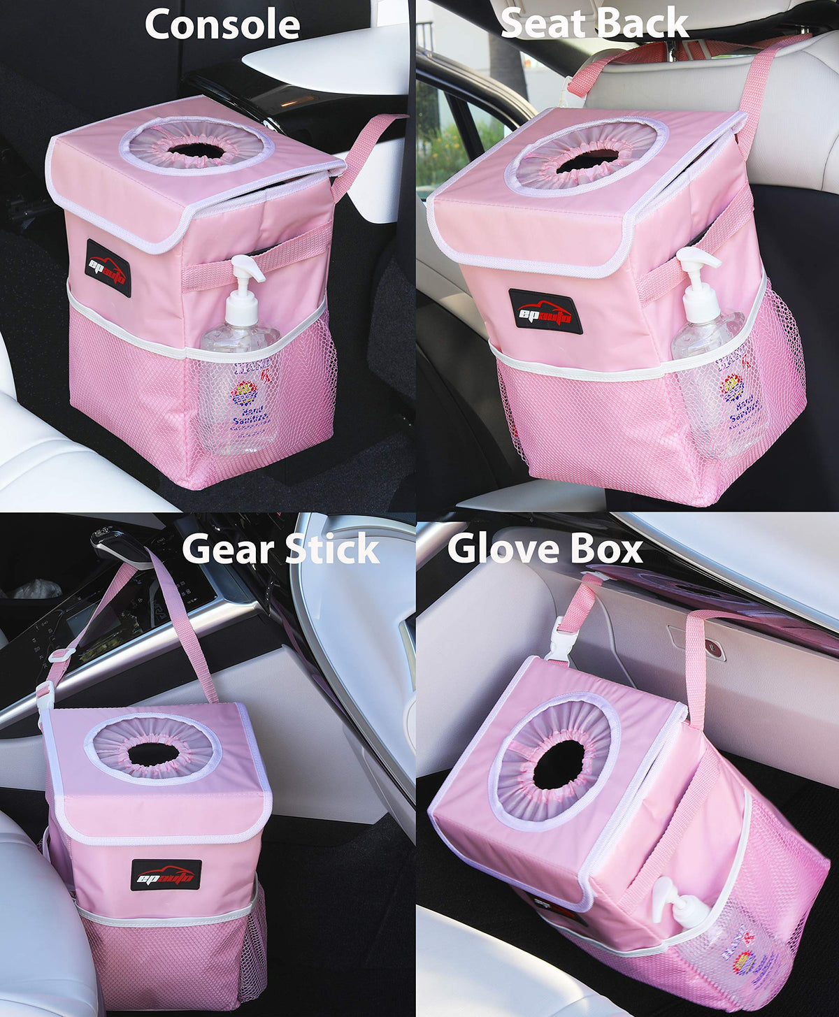 EPAuto Waterproof Car Trash Can With Lid And Storage Pockets 2.5 Gallon Black