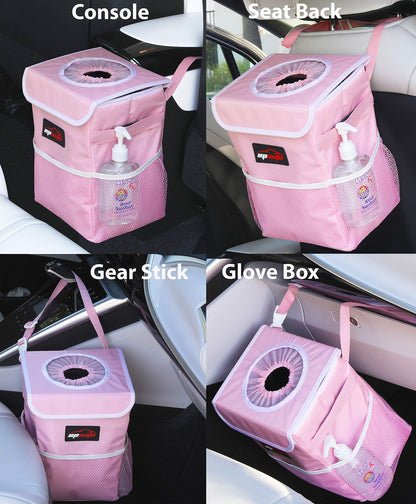 EPAuto Waterproof Car Trash Can With Lid And Storage Pockets 2.5 Gallon Black