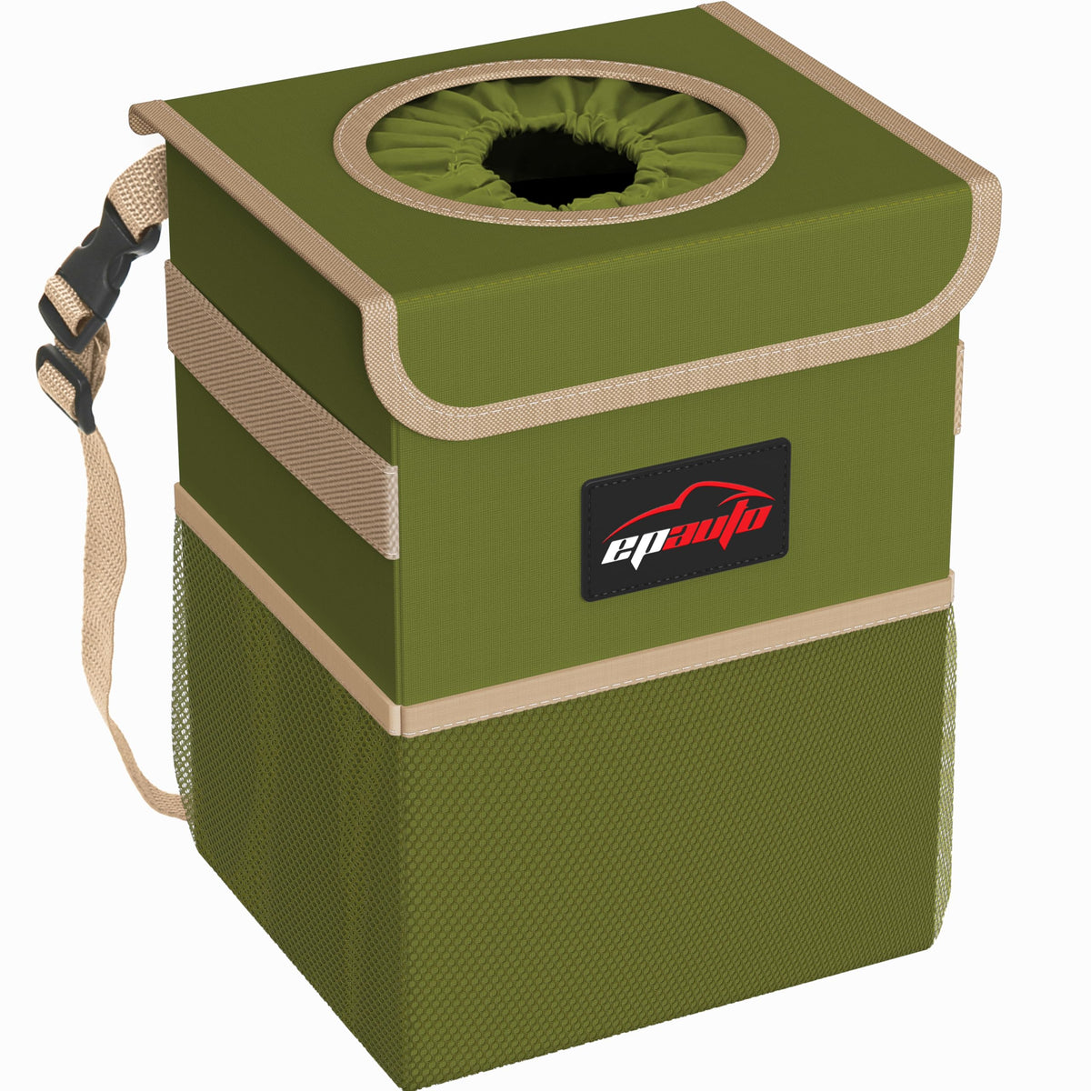 EPAuto Waterproof Car Trash Can With Lid And Storage Pockets 2.5 Gallon Black