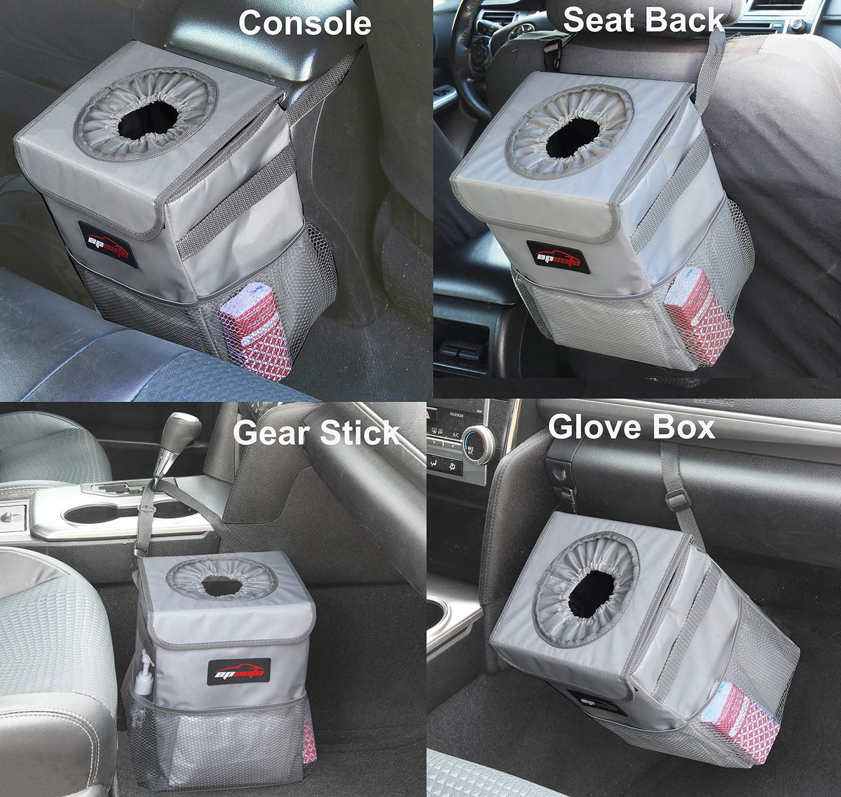 EPAuto Waterproof Car Trash Can With Lid And Storage Pockets 2.5 Gallon Black