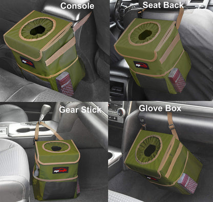 EPAuto Waterproof Car Trash Can With Lid And Storage Pockets 2.5 Gallon Black
