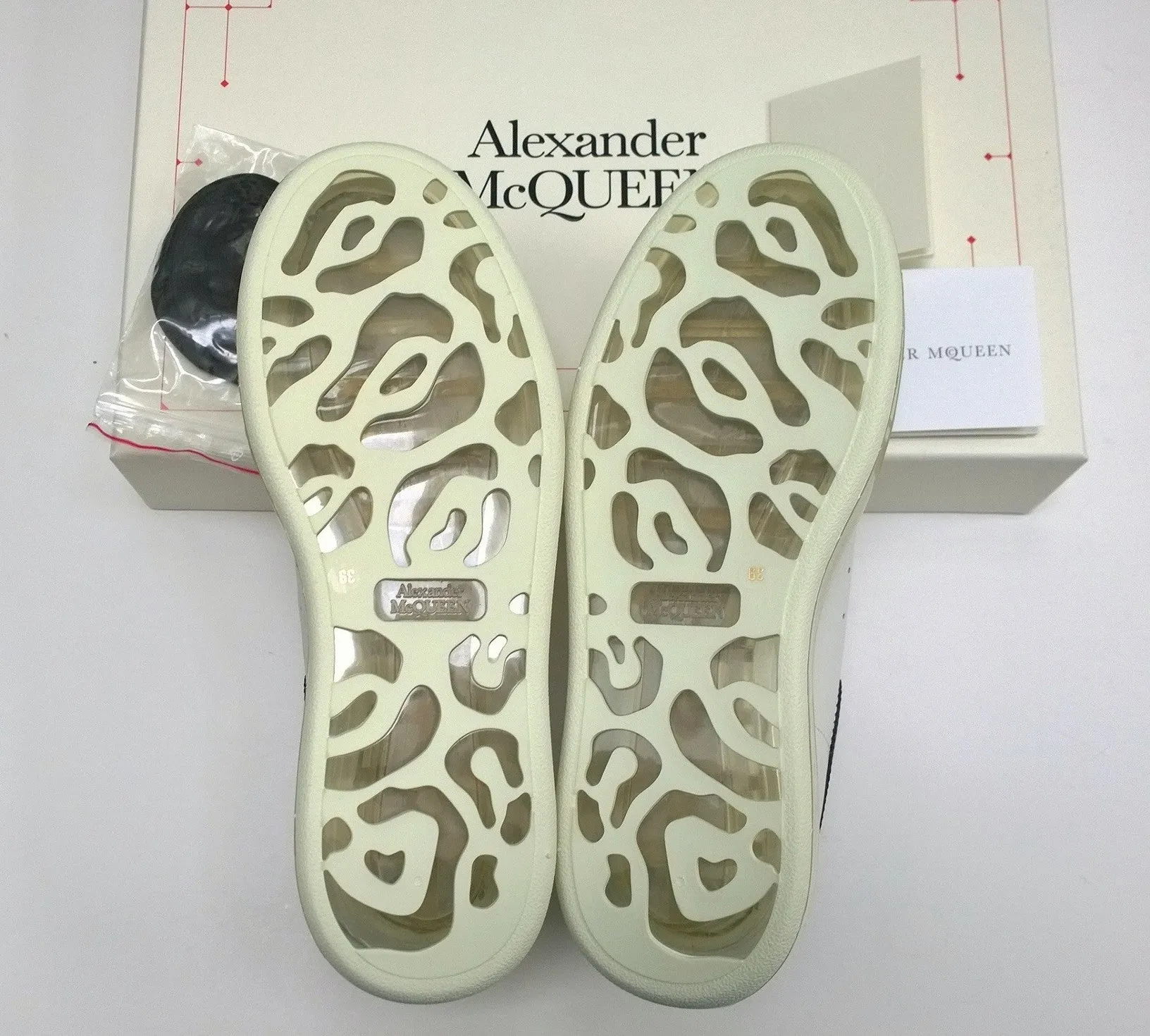 Alexander McQueen Oversized Transparent Sole Sneakers in White Leather with Black Detail New