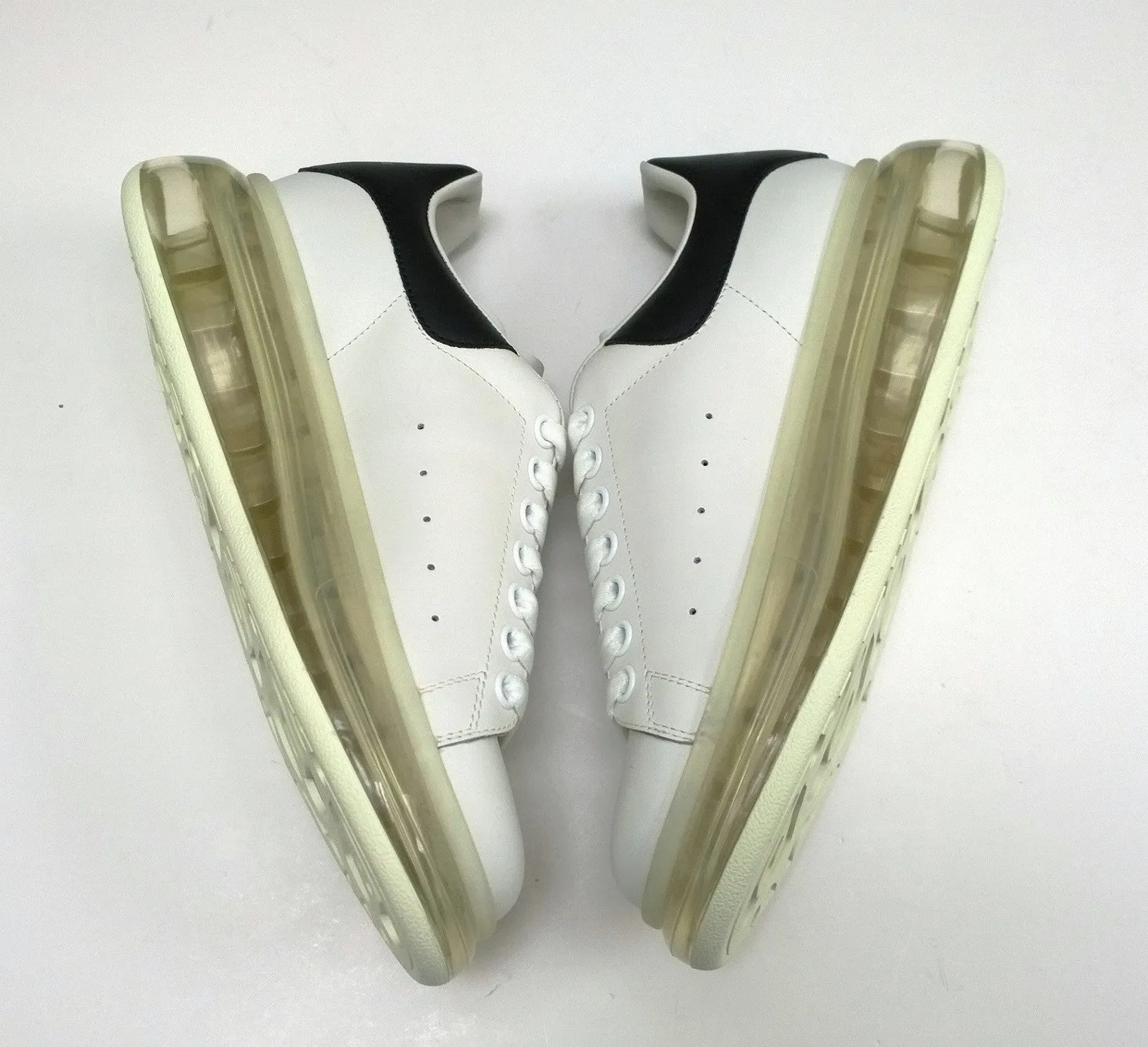 Alexander McQueen Oversized Transparent Sole Sneakers in White Leather with Black Detail New