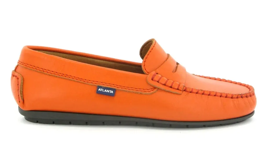 Altanta Mocassin Orange Coral Smooth Leather Penny Loafer