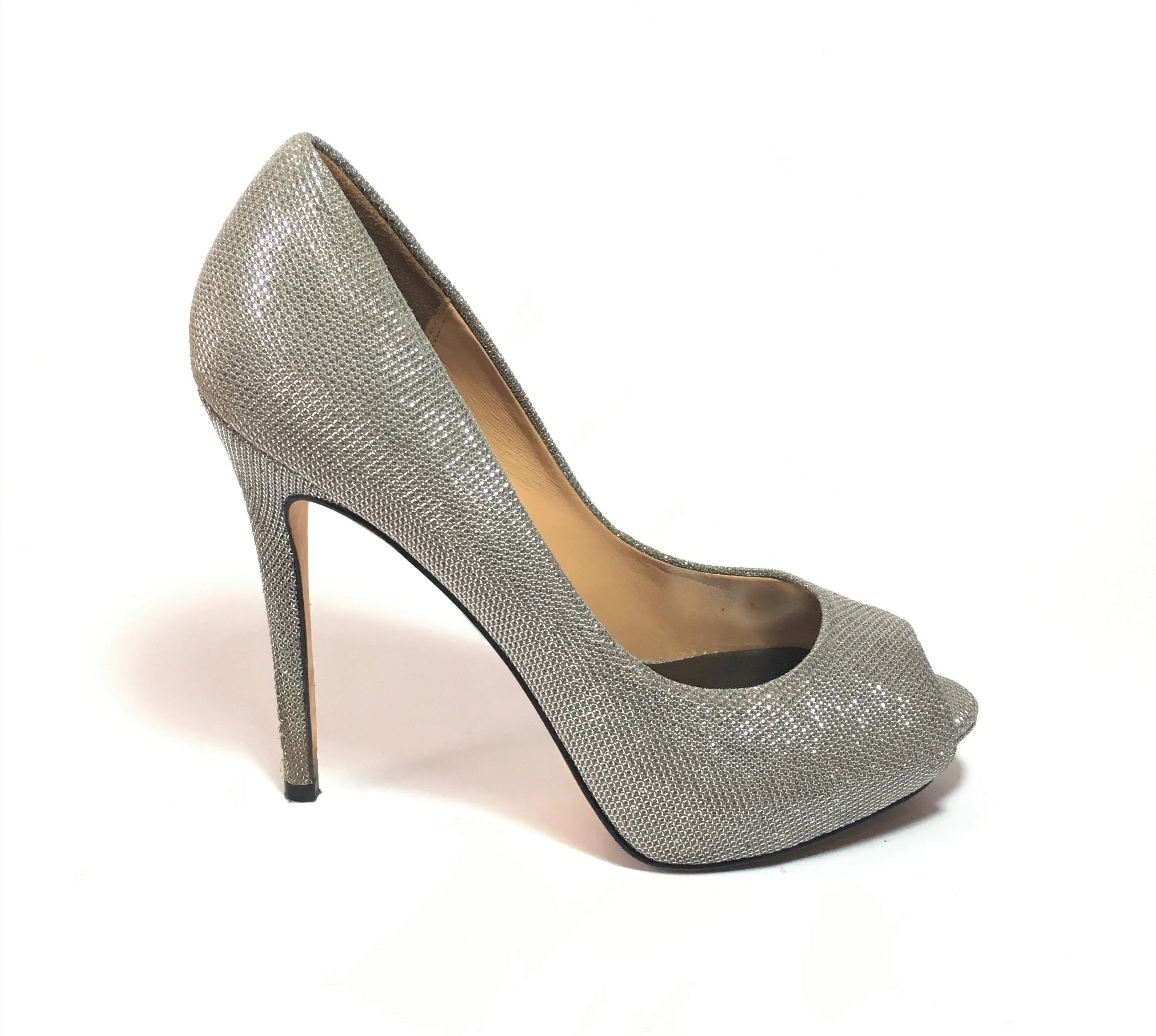 Badgley Mischka Silver Peep Toe Pumps | Pre Loved |