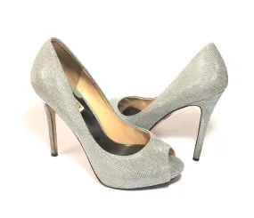 Badgley Mischka Silver Peep Toe Pumps | Pre Loved |