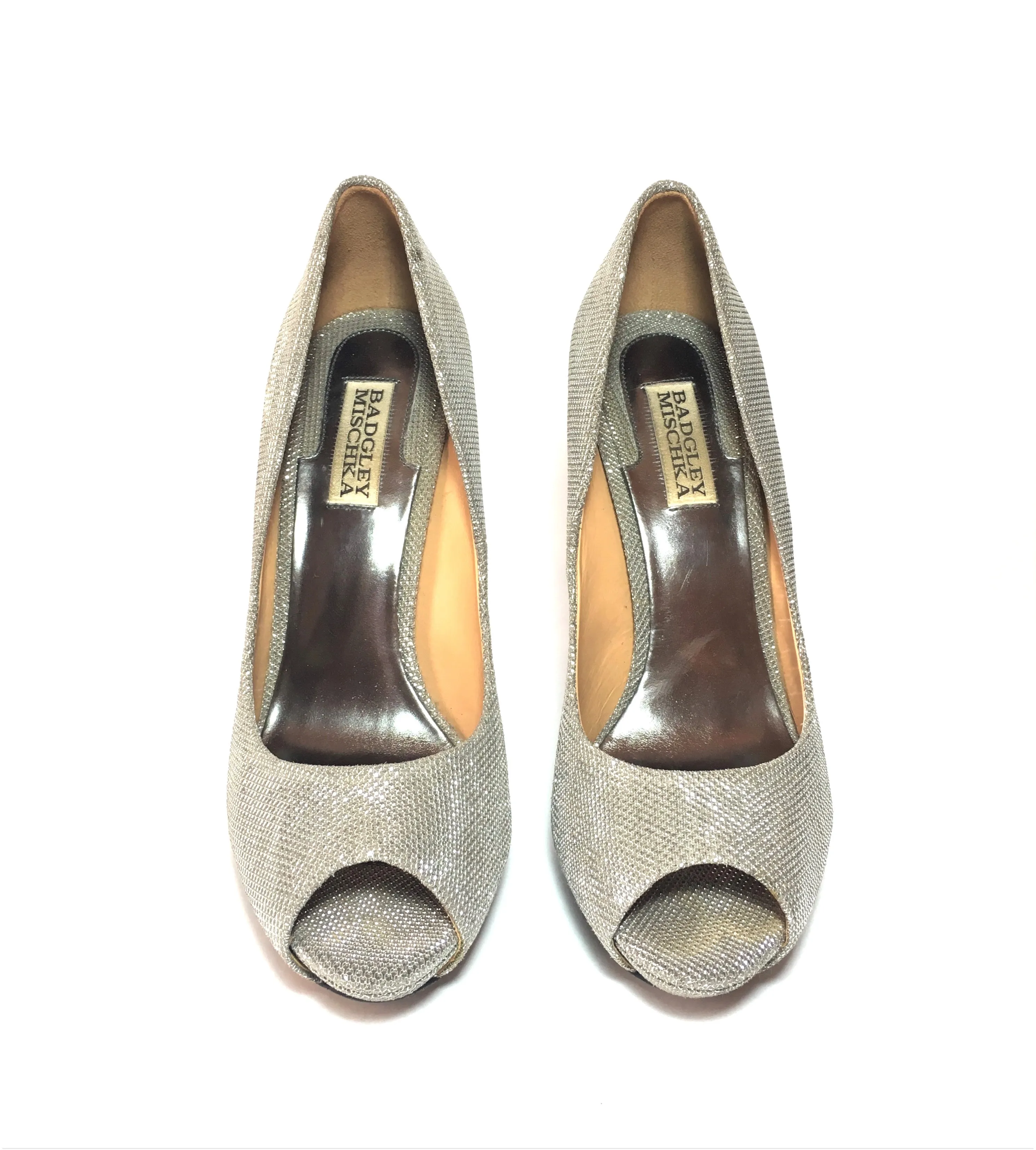 Badgley Mischka Silver Peep Toe Pumps | Pre Loved |