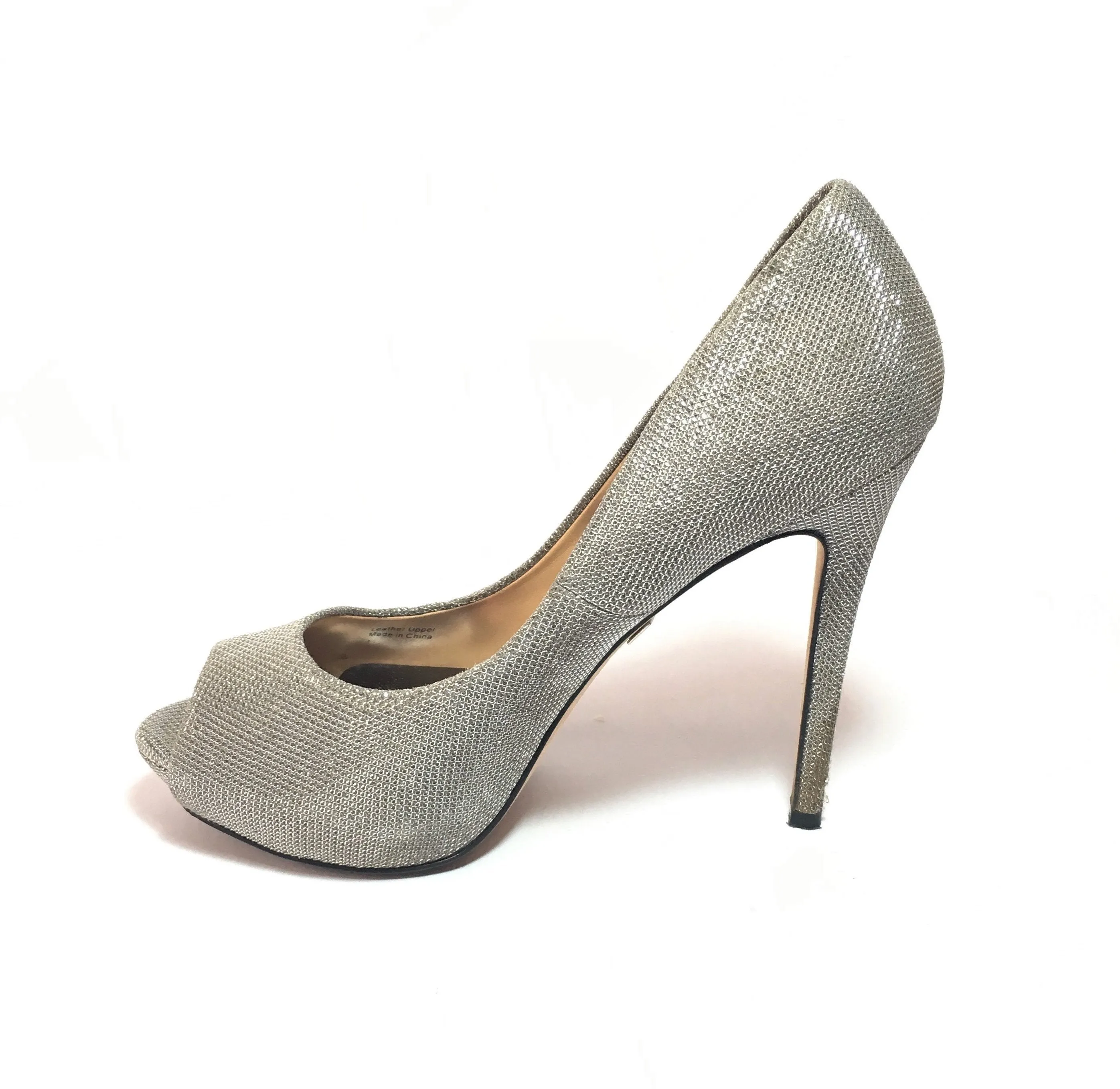 Badgley Mischka Silver Peep Toe Pumps | Pre Loved |