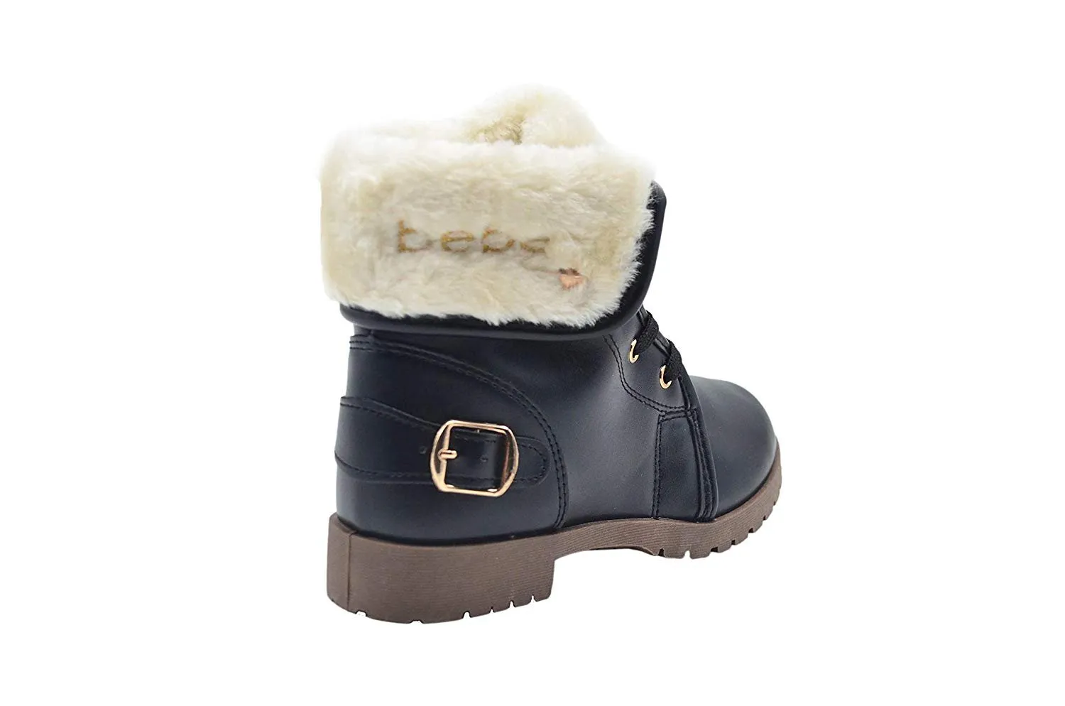 bebe Girls Big Kid Pull-On Lace-Up Short Ankle Boots with Faux Fur Fold Over Cuff