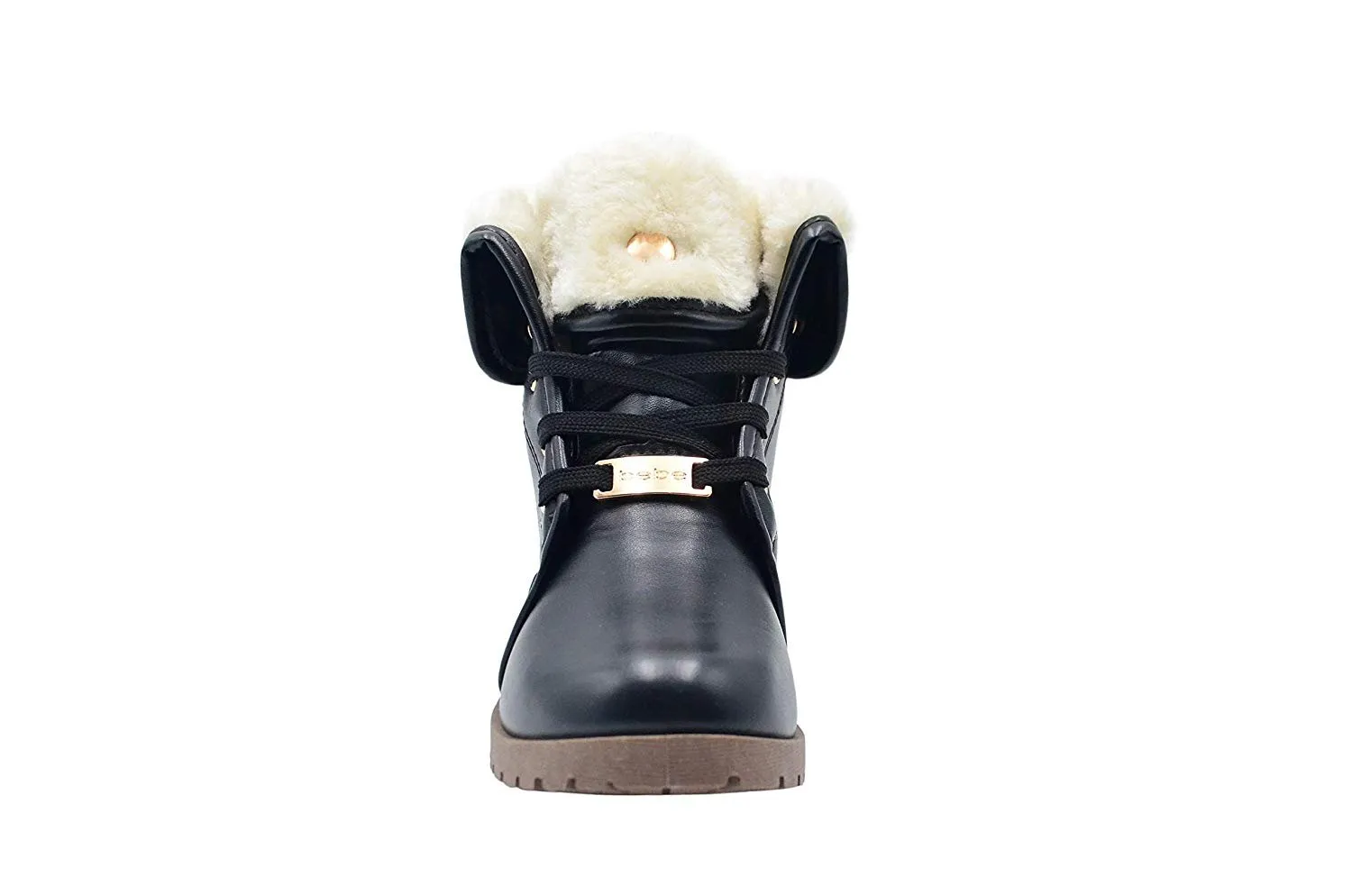 bebe Girls Big Kid Pull-On Lace-Up Short Ankle Boots with Faux Fur Fold Over Cuff