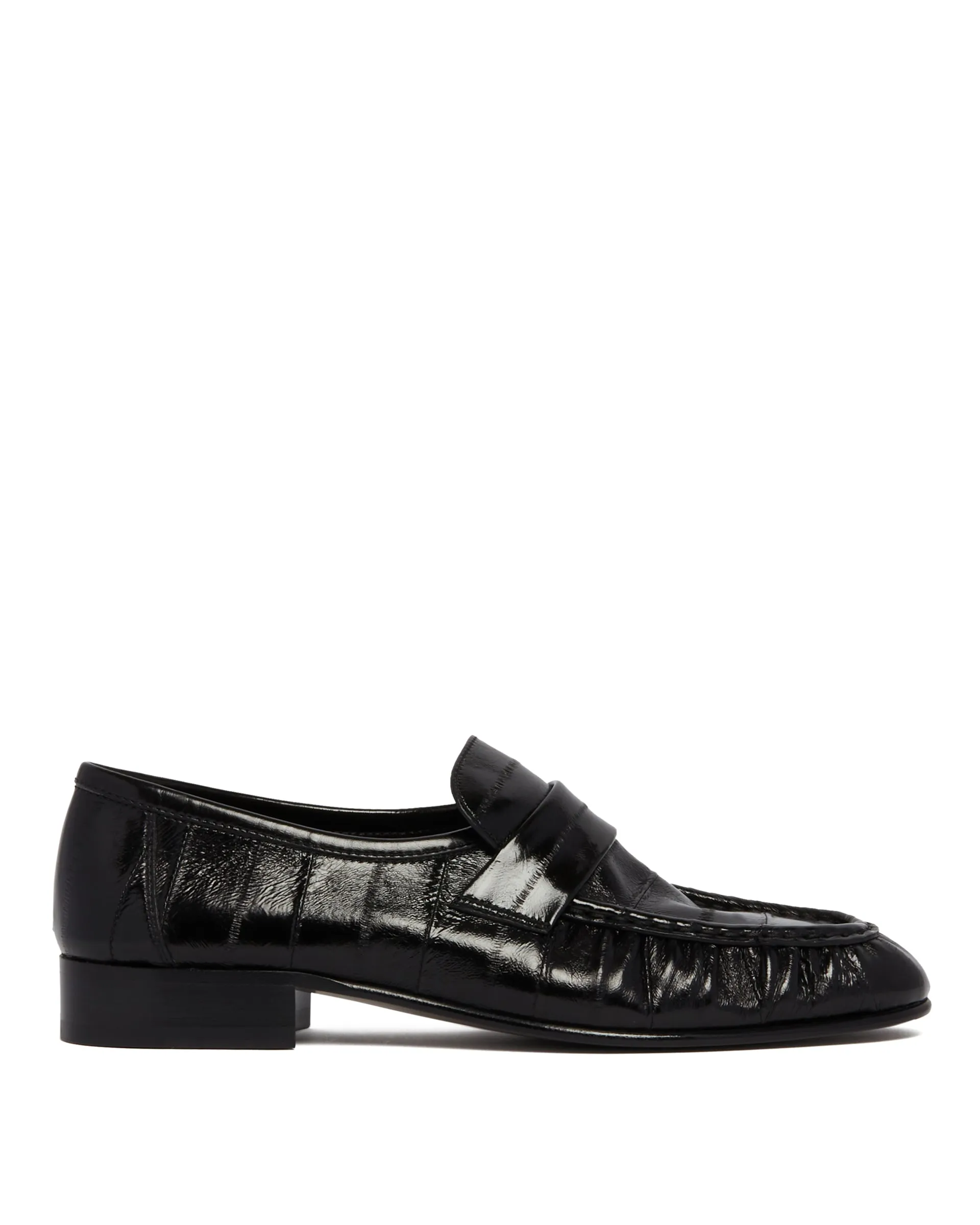 Black Eelskin Leather Loafers