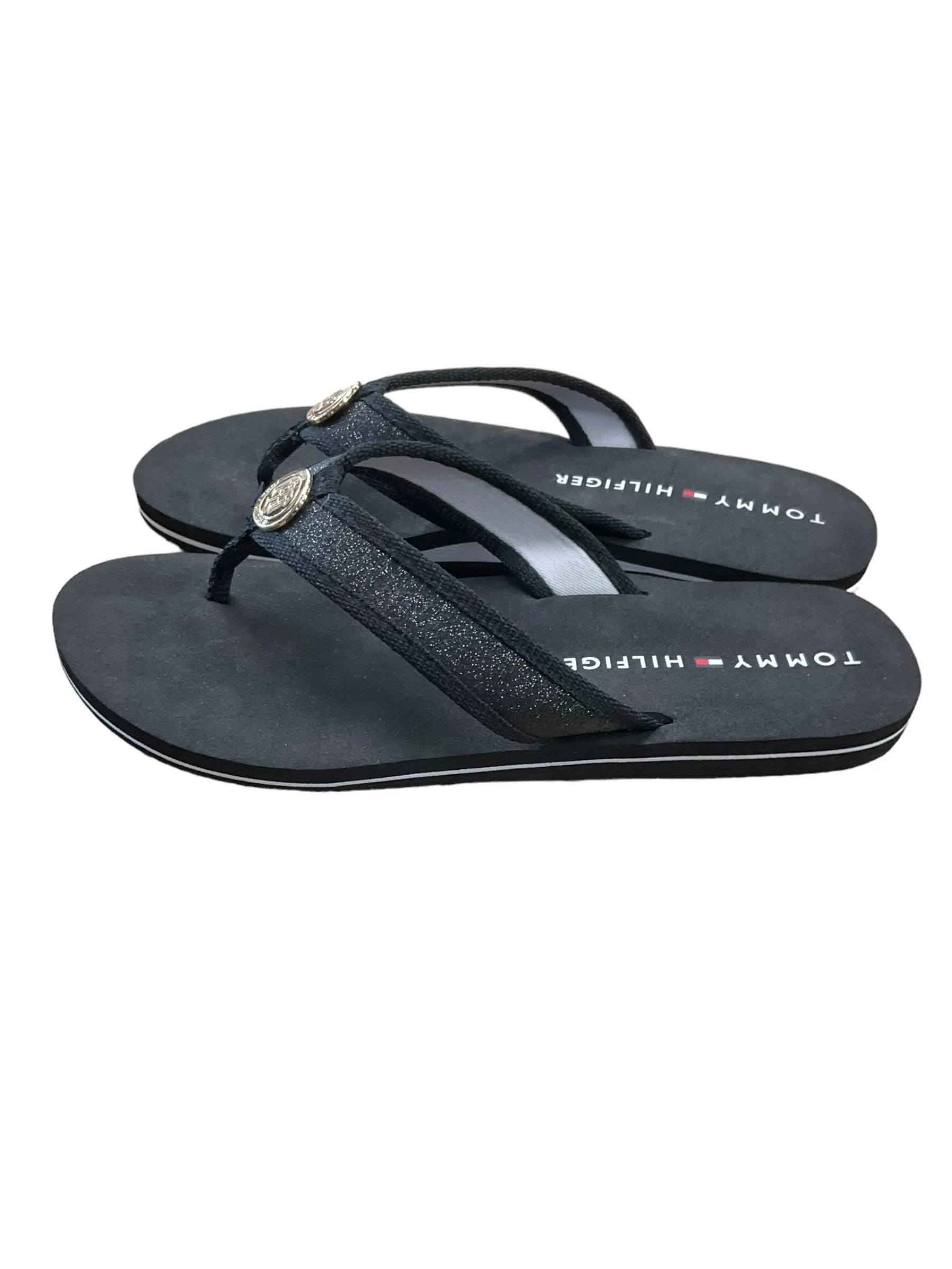 Black Sandals Flip Flops Tommy Hilfiger, Size 8.5