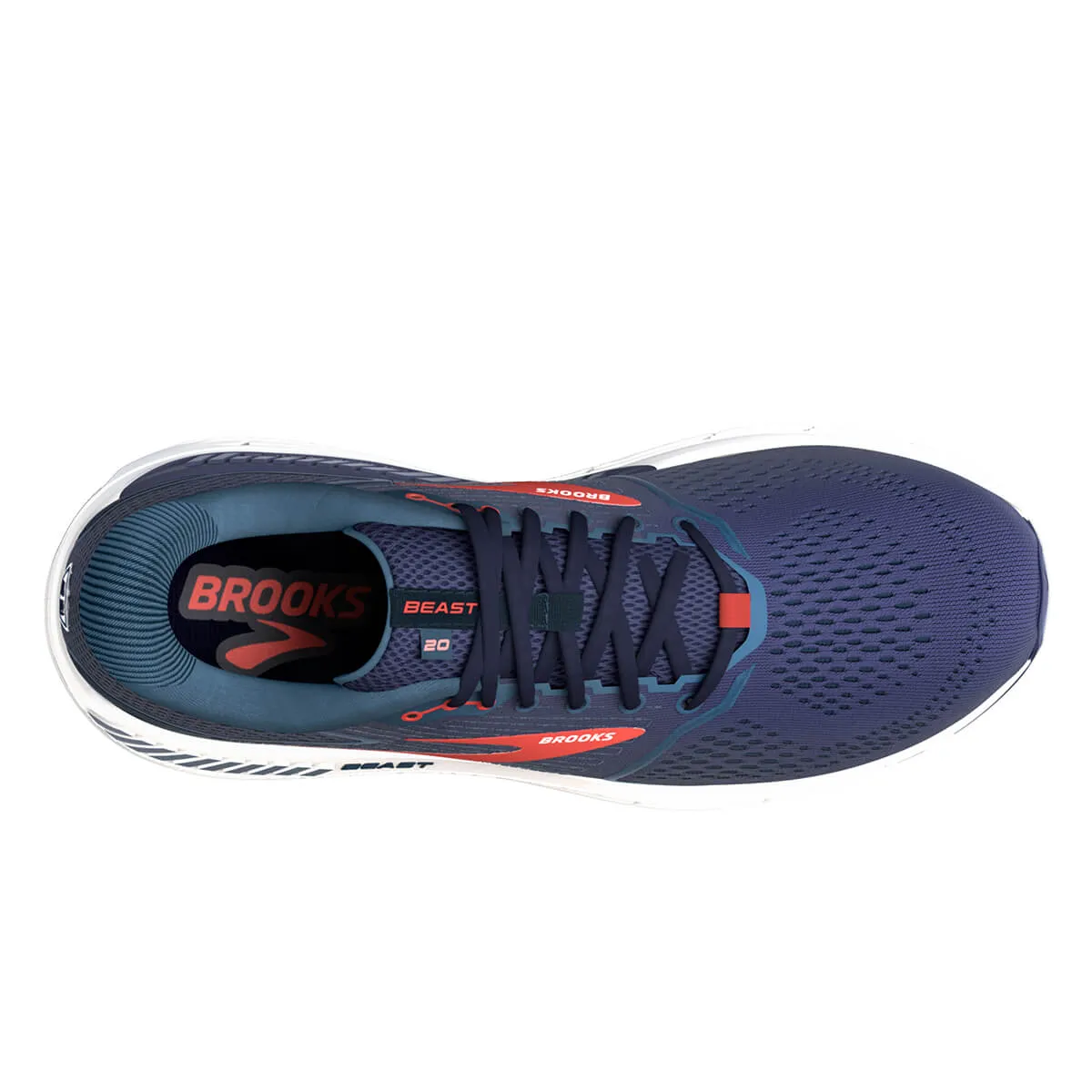 Mens Brooks Beast 20 Running Shoes in Peacoat, Midnight, and Red