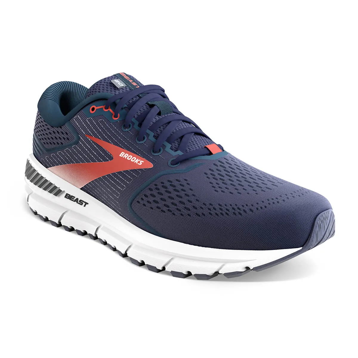 Mens Brooks Beast 20 Running Shoes in Peacoat, Midnight, and Red