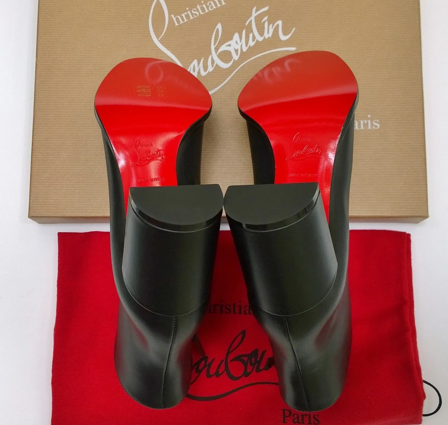 Christian Louboutin Adoxa 70 Black Leather Ankle Boots Block Heels