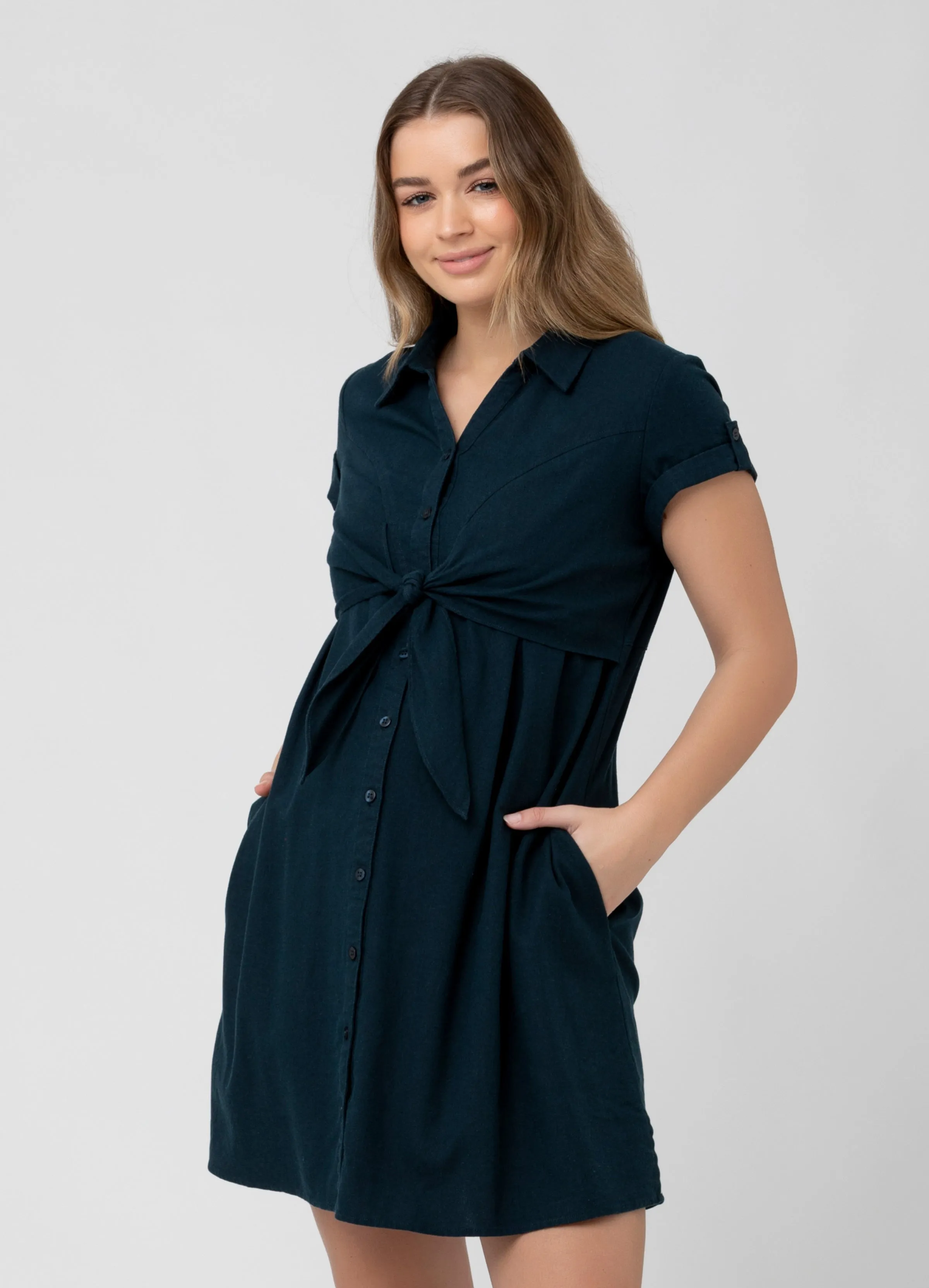 Colette Tie Up Linen Maternity Dress